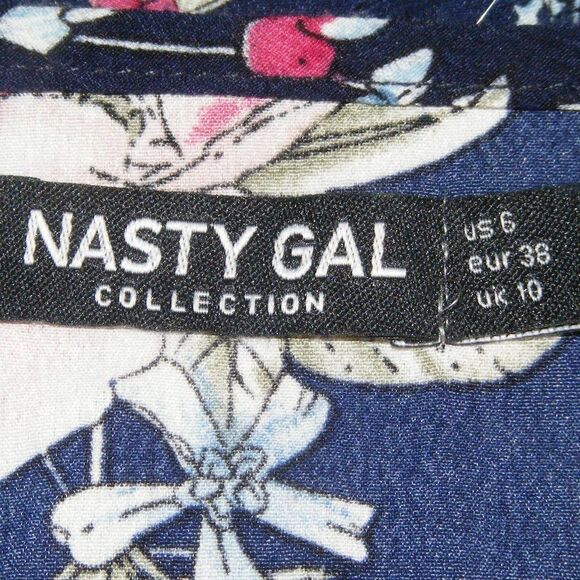 NASTY GAL Romper, 6, Blue Floral, Short, Tie Front, 3/4 Bell sleeve - Picture 13 of 15